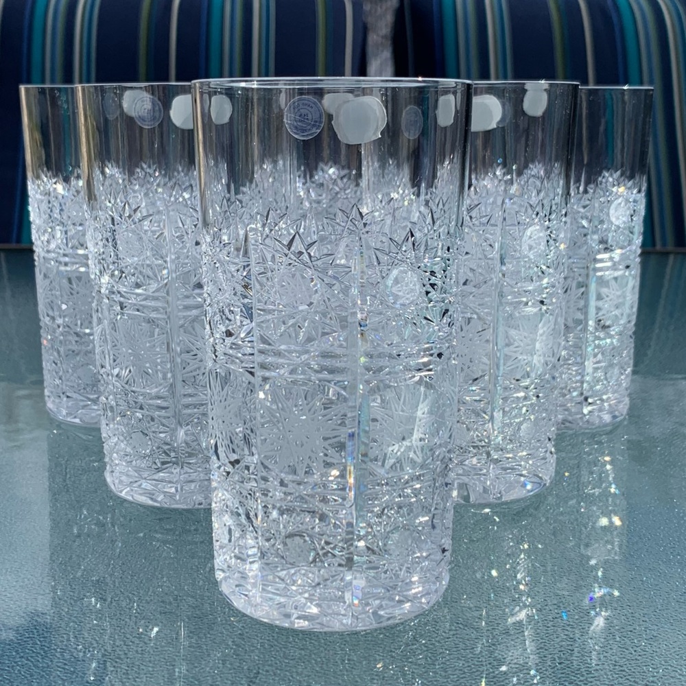 Bohemia Crystal Queen Lace Pattern 12 Oz. Vintage Flat Tumbler Glasses, Set of 6 - Picture 6 of 9
